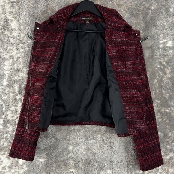 Dana Buchman Women Size 6 Moto Textured Outdoor Jacket Burgundy Long Sleeve Zip - Picture 3 of 9
